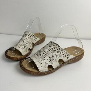 Rieker Sandals 39 US 8-8.5 Cream Beige Mule Slip On Floral Laser Cut